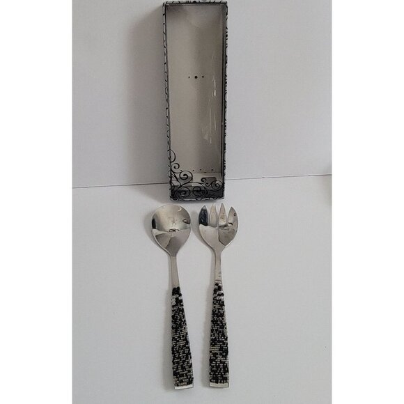 Wild Eye Designs 2 Piece Salad Server Set Black Clear Glass Beads NIB - Picture 1 of 5